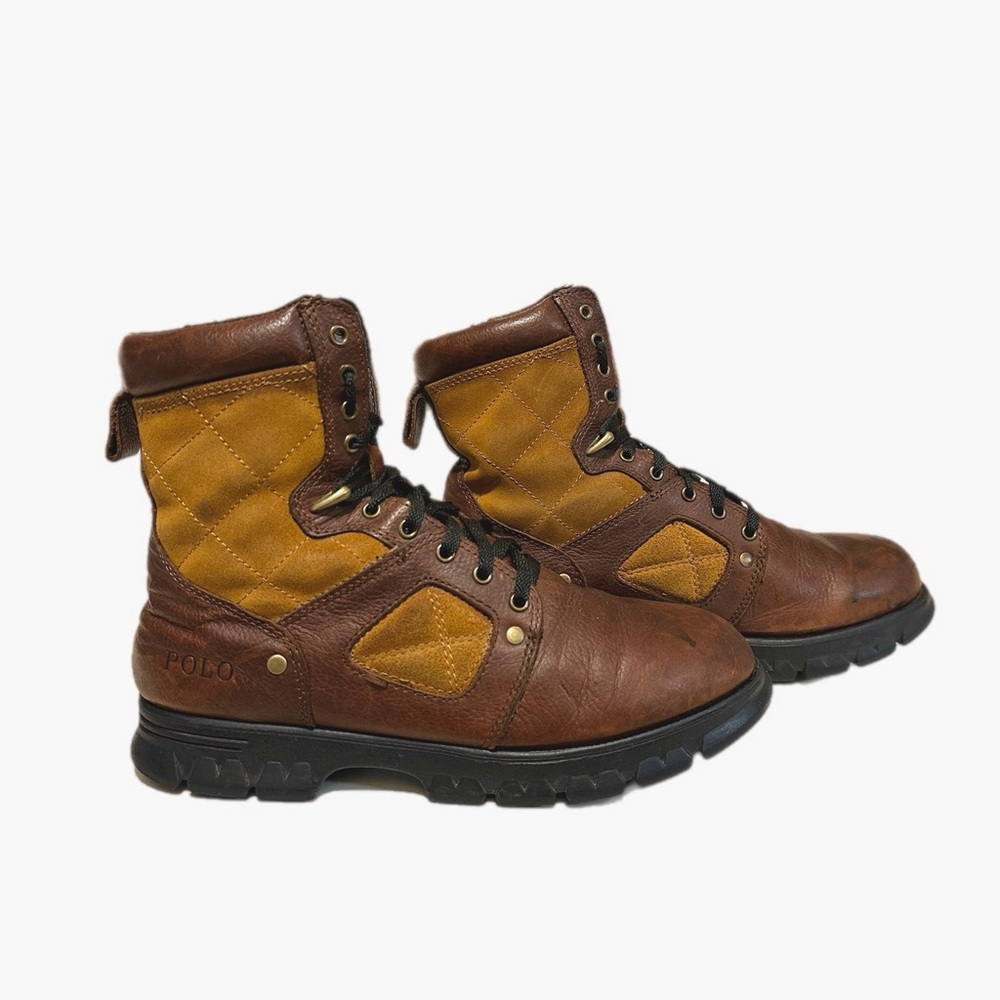 Polo Ralph Lauren Dennison Quilted Leather Boots In Brown Size 9D